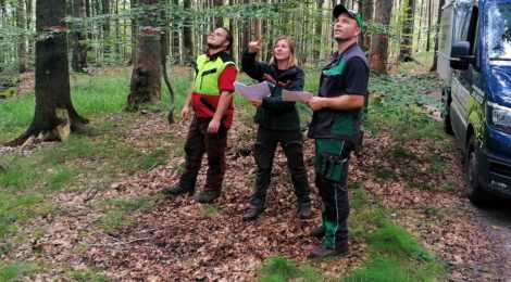 Foto: Archiv Nationalparkverwaltung Verkehrssicherungsfragen entlang von Rettungswegen zählen zu den wichtigen Aufgaben der neuen Leiterin des Nationalparkreviers Schmilka Catja Geyer. Hier spricht sie mit einer Spezialfirma am Reitsteig die Einzelheiten einer bevorstehenden Maßnahme ab. Parallel hierzu ist sie die neue Leiterin der Nationalparkwacht.