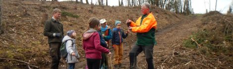 Engagierte Junior-Ranger aus Lohmen pflanzten gemeinsam mit Frank Kowalzik von der Nationalparkwacht und unter Anleitung von Revierleiter Frank Wagner 50 Vogelkirschen im Beispielrevier Hohnstein im Landschaftsschutzgebiet Sächsische Schweiz, um neuen Waldrand zu entwickeln, wo der Borkenkäfer karge Flächen hinterließ.