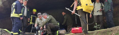 Foto: K. Neumann, Ottendorf Lucas Mai und Martin Schwarz von der Freiwilligen Feuerwehr Ottendorf stehen den Mitarbeitern der Nationalparkwacht Sächsische Schweiz bei dem Übungseinsatz mit Rat und Tat zur Seite, um den Einsatz spezieller Technik unter den schwierigen natürlichen Geländebedingungen in den Felsregionen im Nationalpark zu testen und Routine zu entwickeln. Gleichzeitig stärken diese Übungen das gegenseitige Verständnis und die vertrauensvolle Zusammenarbeit.