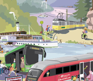 Grafik: iD! Der neue Fahrplan für die Nationalparkregion Sächsische- und Böhmische Schweiz zeigt das umfassende Angebot für Wanderer und Radfahrer mit 14 Verkehrsmitteln, grenzübergreifend, zweisprachig unterstützt durch den VVO und alle Verkehrsbetriebe der Region.