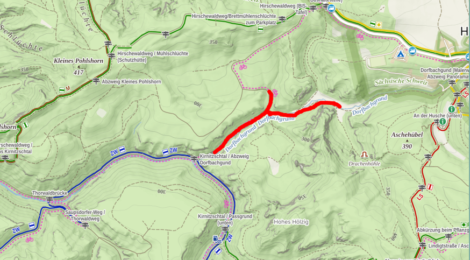 Der Dorfbachgrundweg nahe Hinterhermsdorf ist vom 30.09.2024 bis voraussichtlich 13.10.2024 aufgrund von Verkehrssicherungsmaßnahmen nicht begehbar. Foto: mappi.cz
